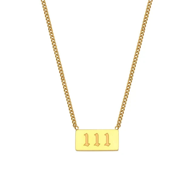Angel Number Bar Necklace, in its gift packaging
