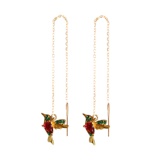 Hummingbird Drop Earrings in 18k Gold — Vanny Jewels