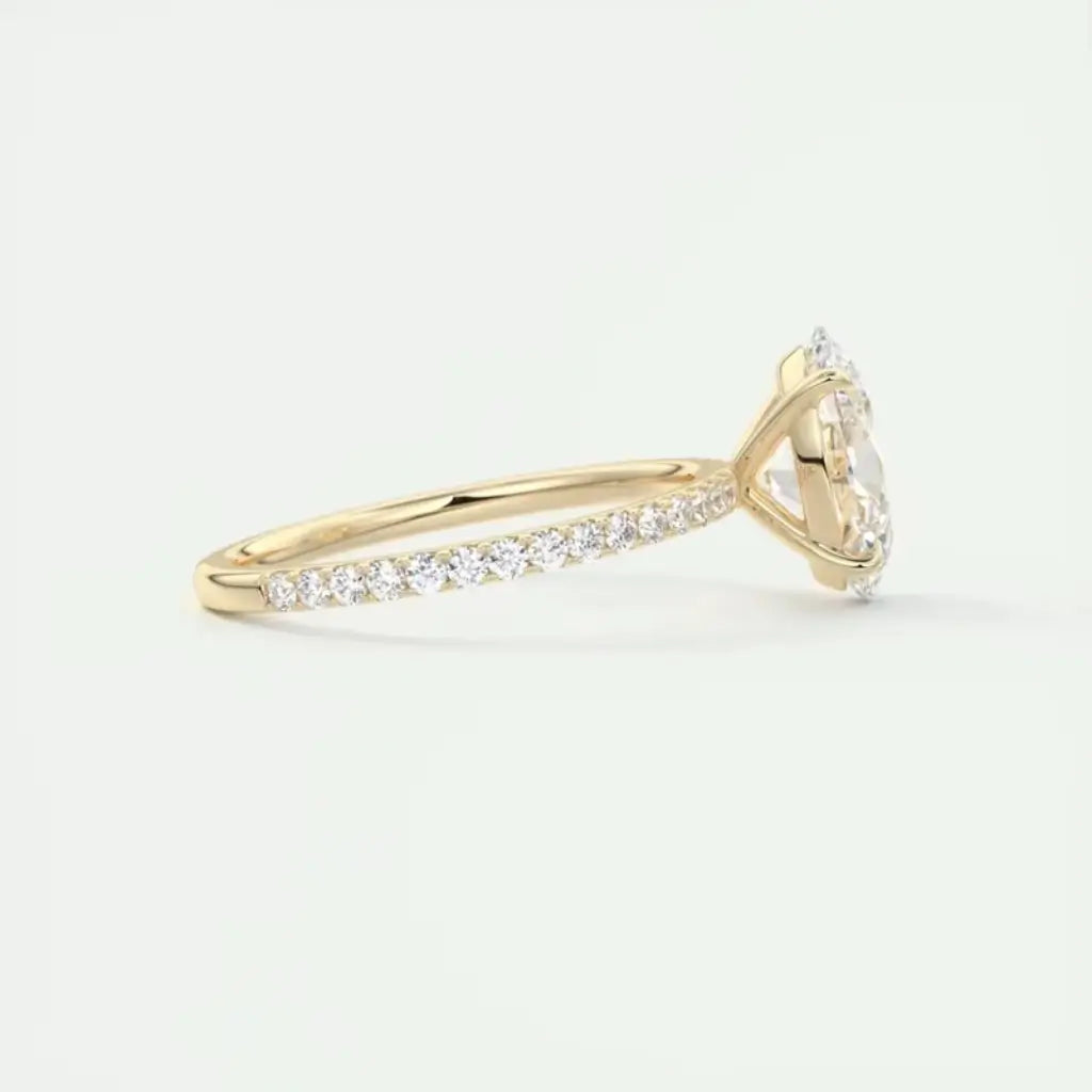 Oval 18k Gold Pave Moissanite Engagement Ring in gold tone