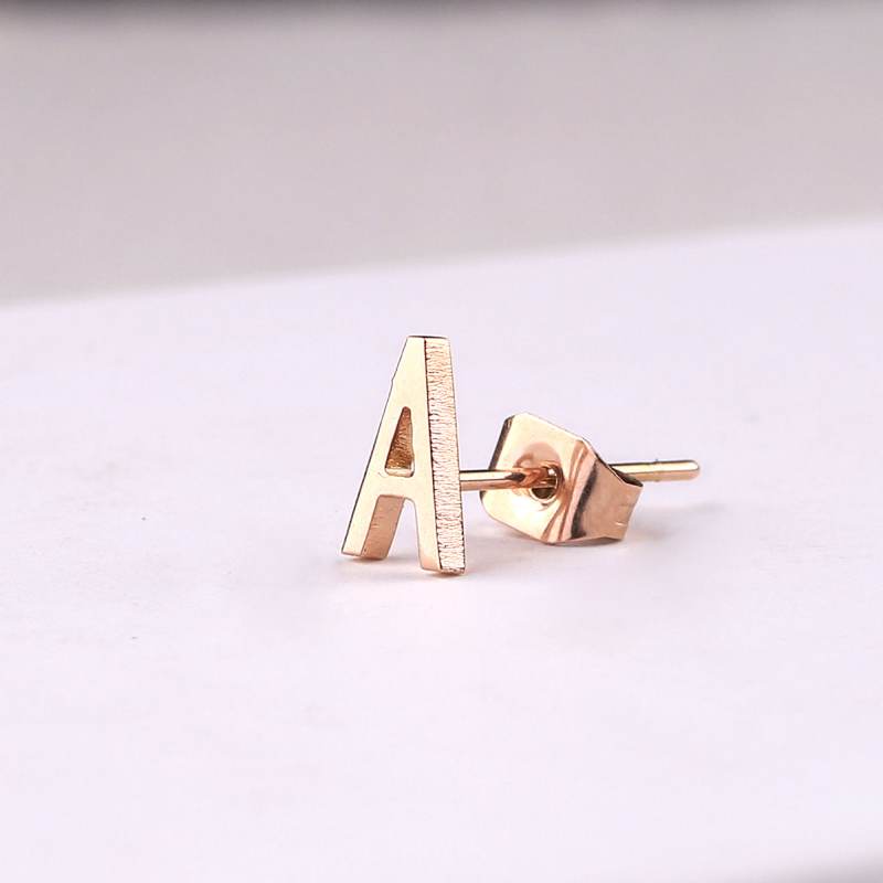 The Skinny Initial Earrings in rose gold tone