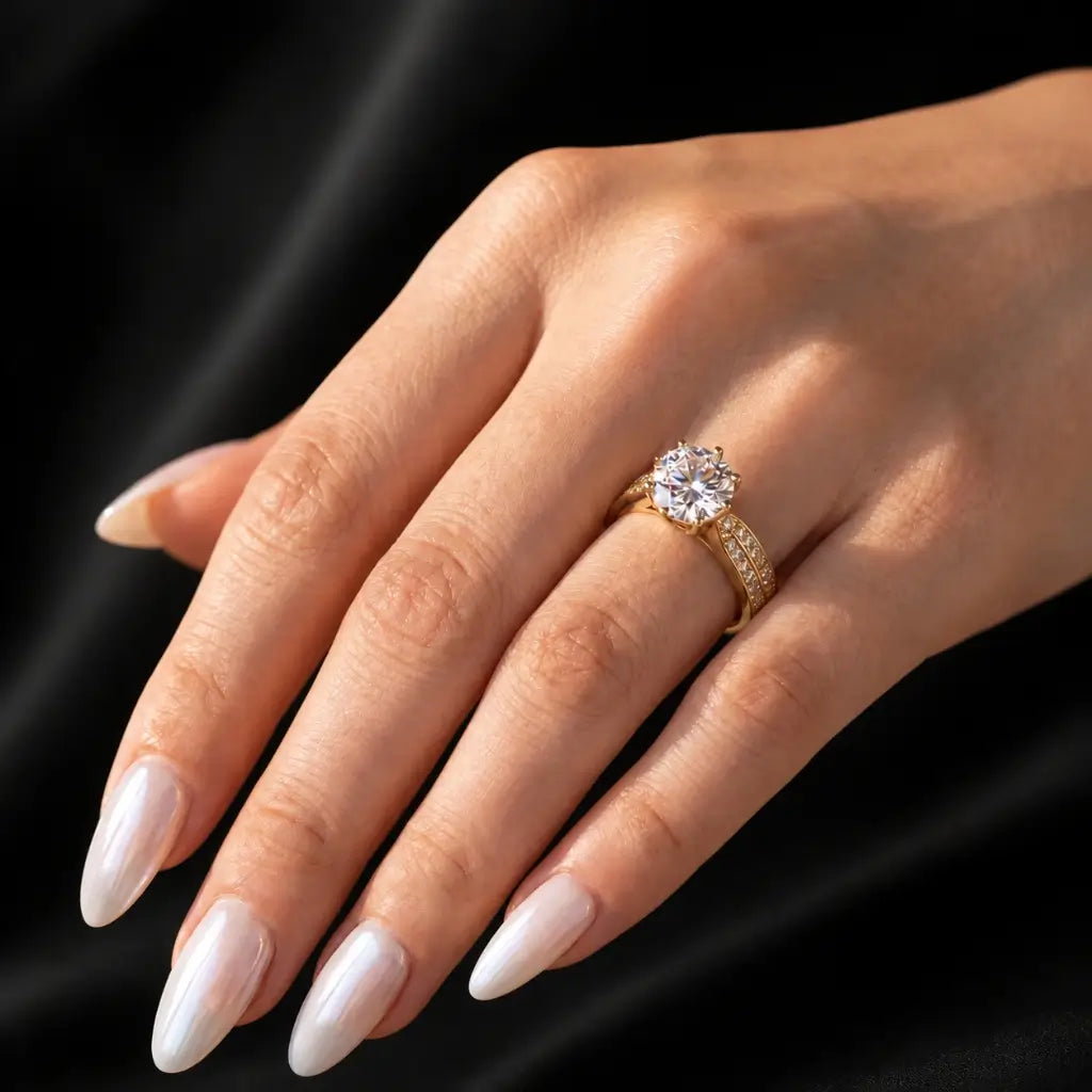18k Gold Pave Solitaire Engagement Ring in gold tone