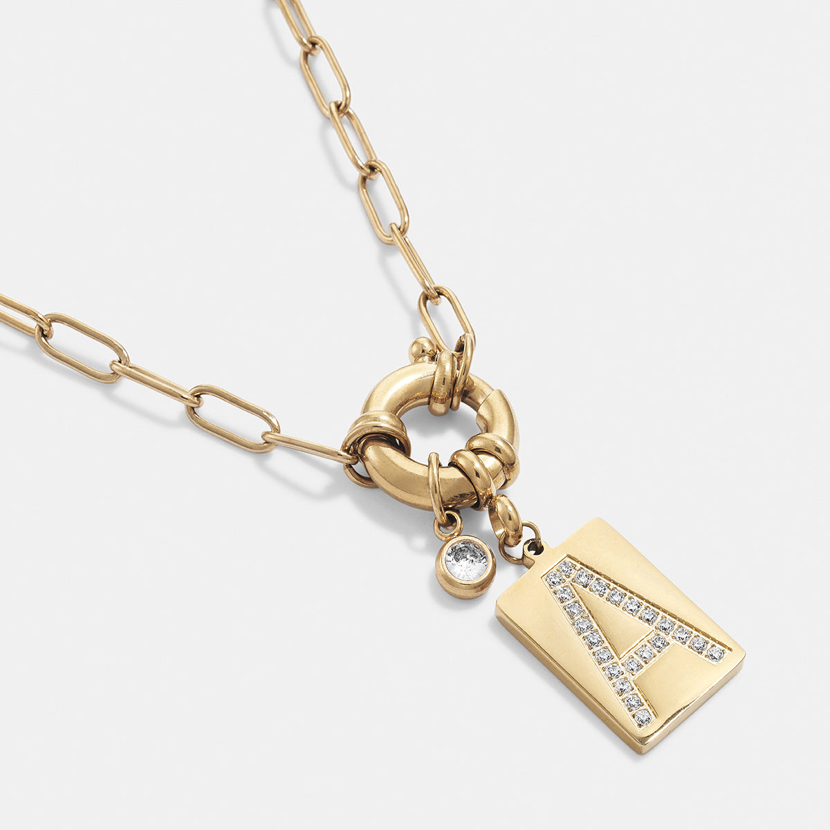 Collana Pendente Iniziale Pavé con Catena Paperclip
