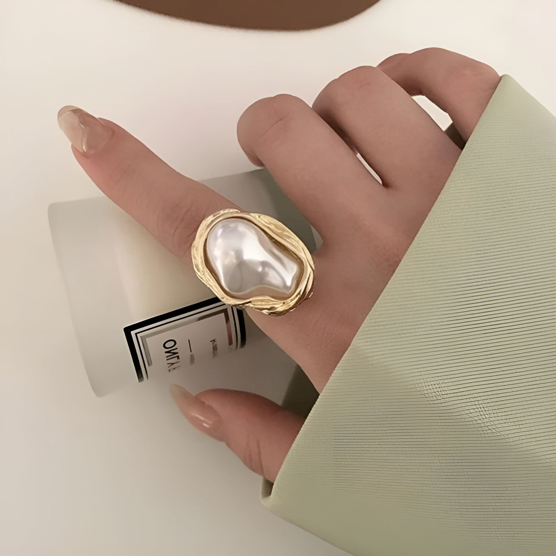 Pearl Finish Gold Ring in gold tone