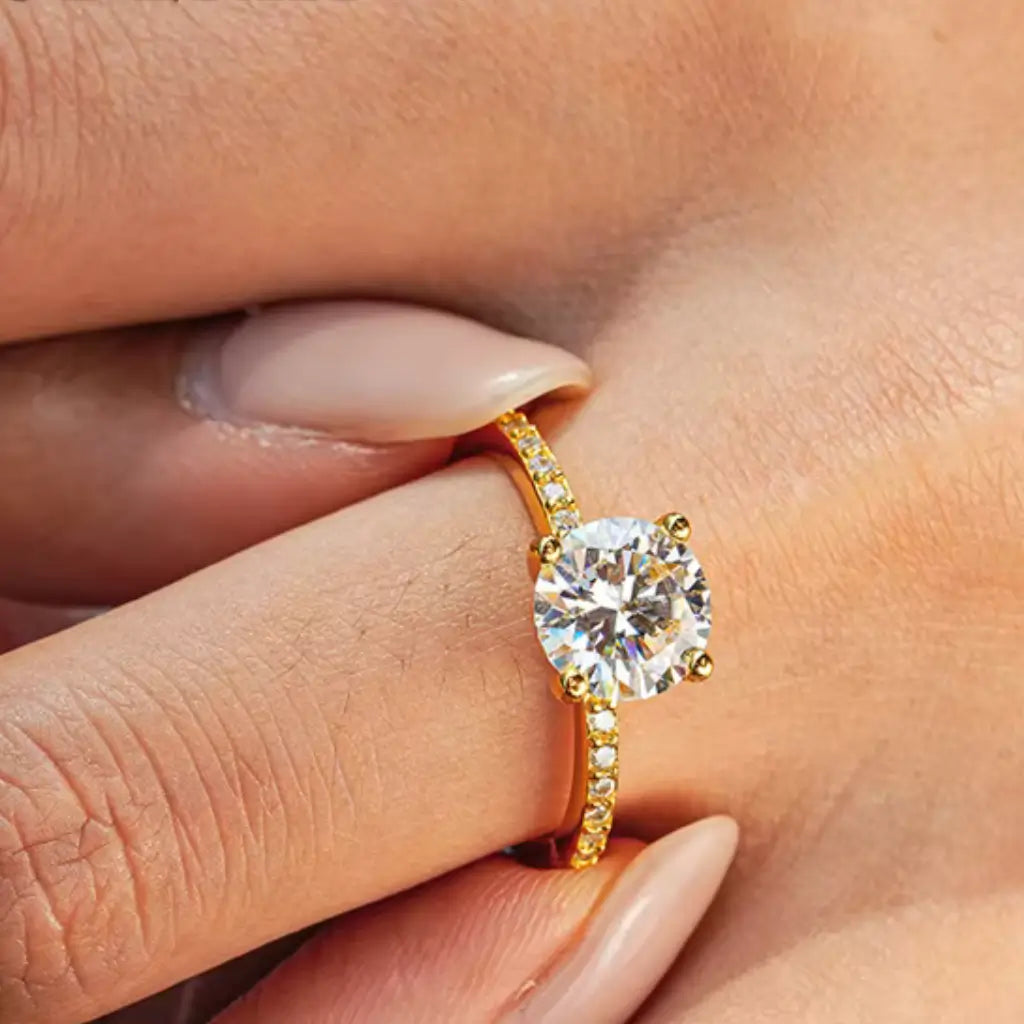 18k Gold Solitaire Engagement Ring in gold tone