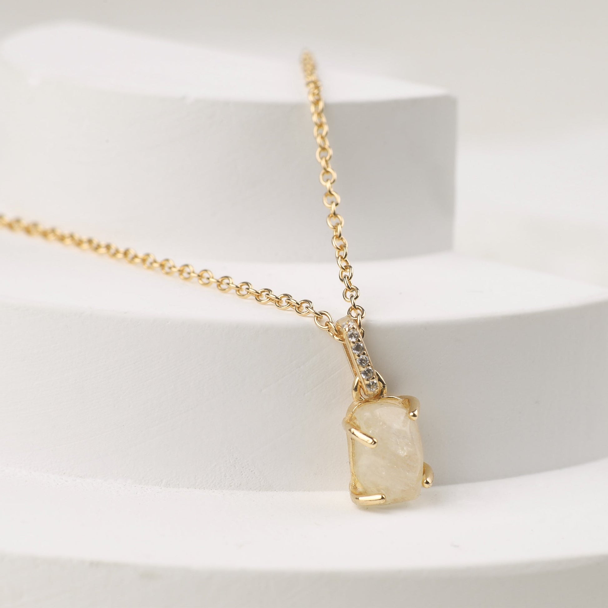 Raw Moonstone Pave Link Pendant Necklace