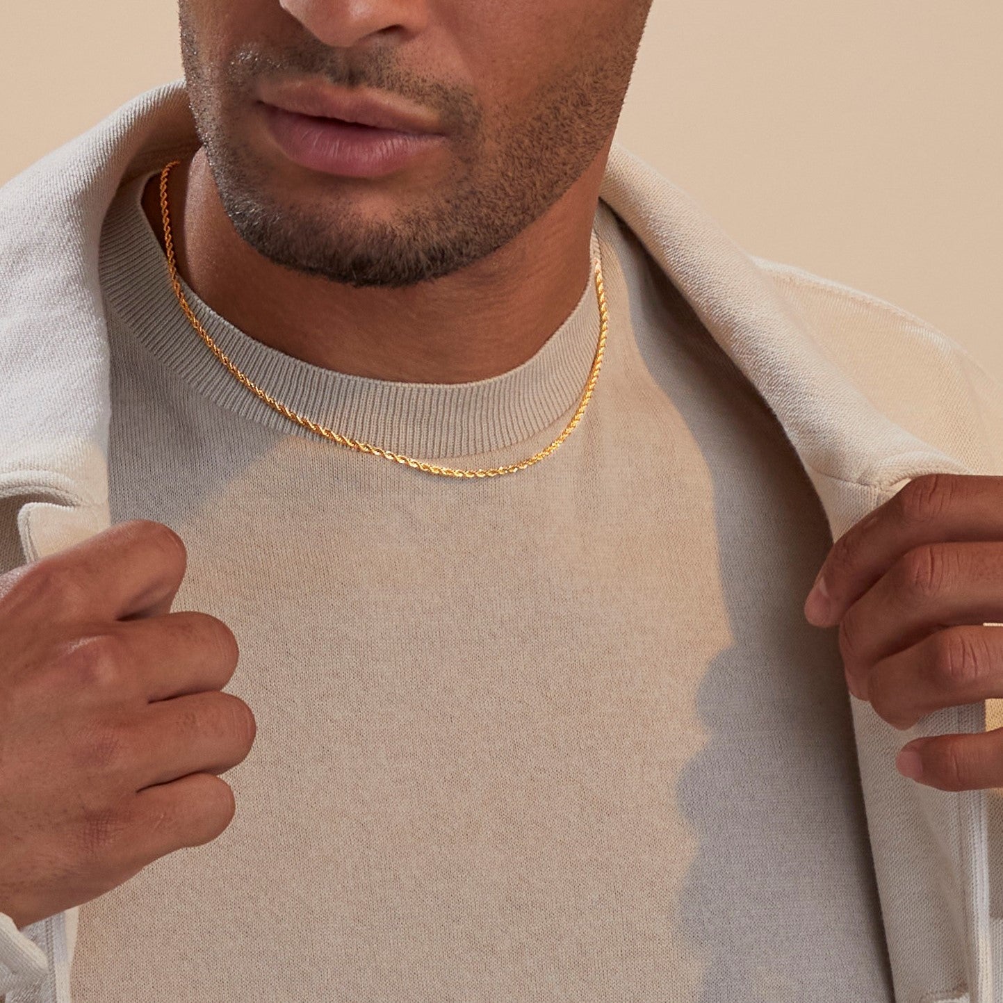 2mm Rope Chain Necklace in gold tone
