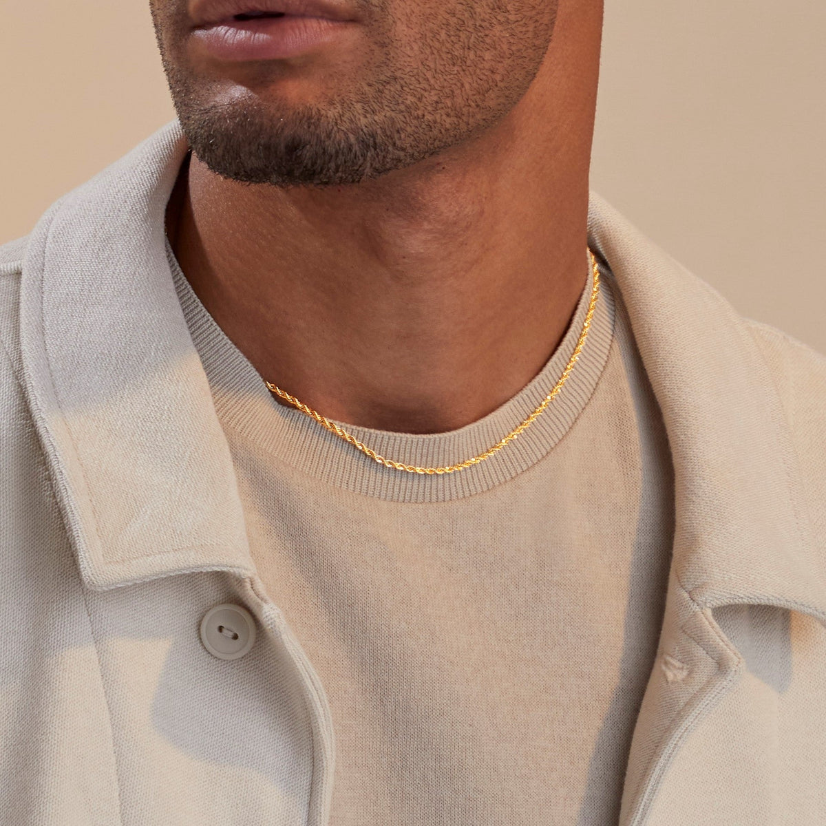 2mm Rope Chain Necklace in gold tone