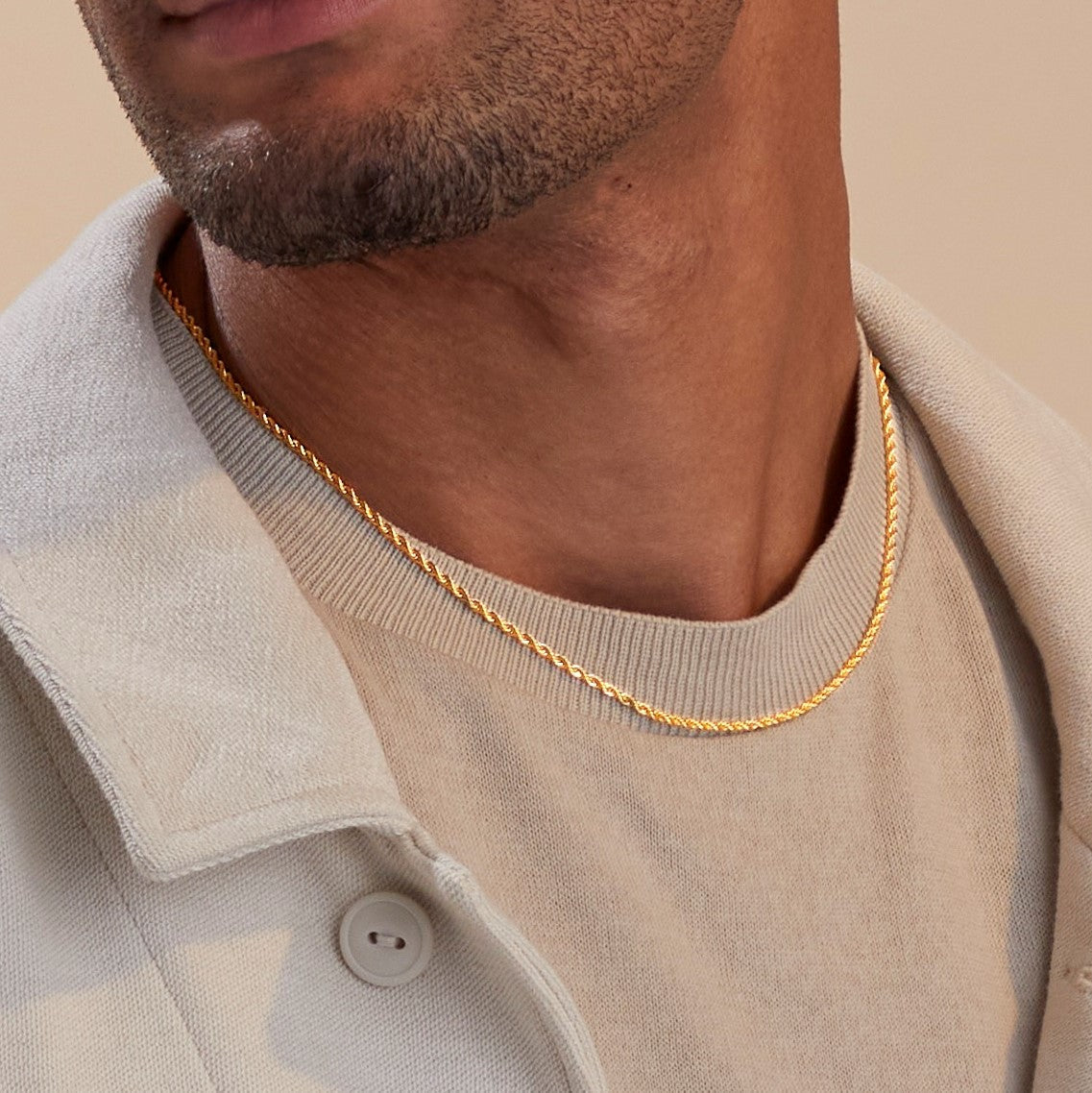 2mm Rope Chain Necklace in gold tone
