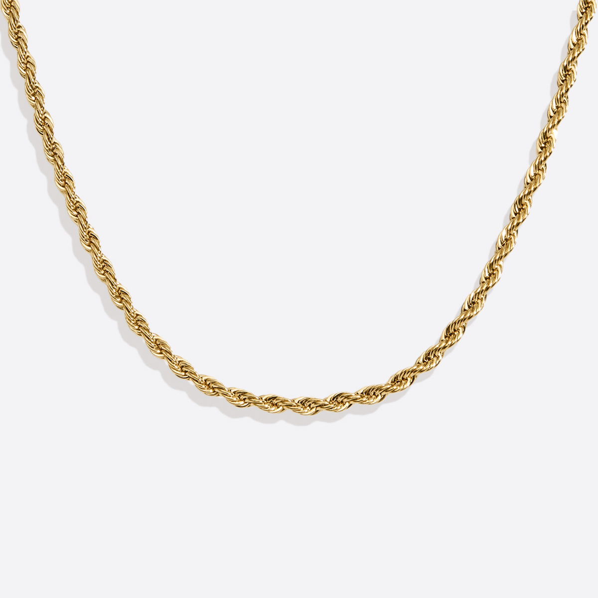 2mm Rope Chain Necklace in gold tone