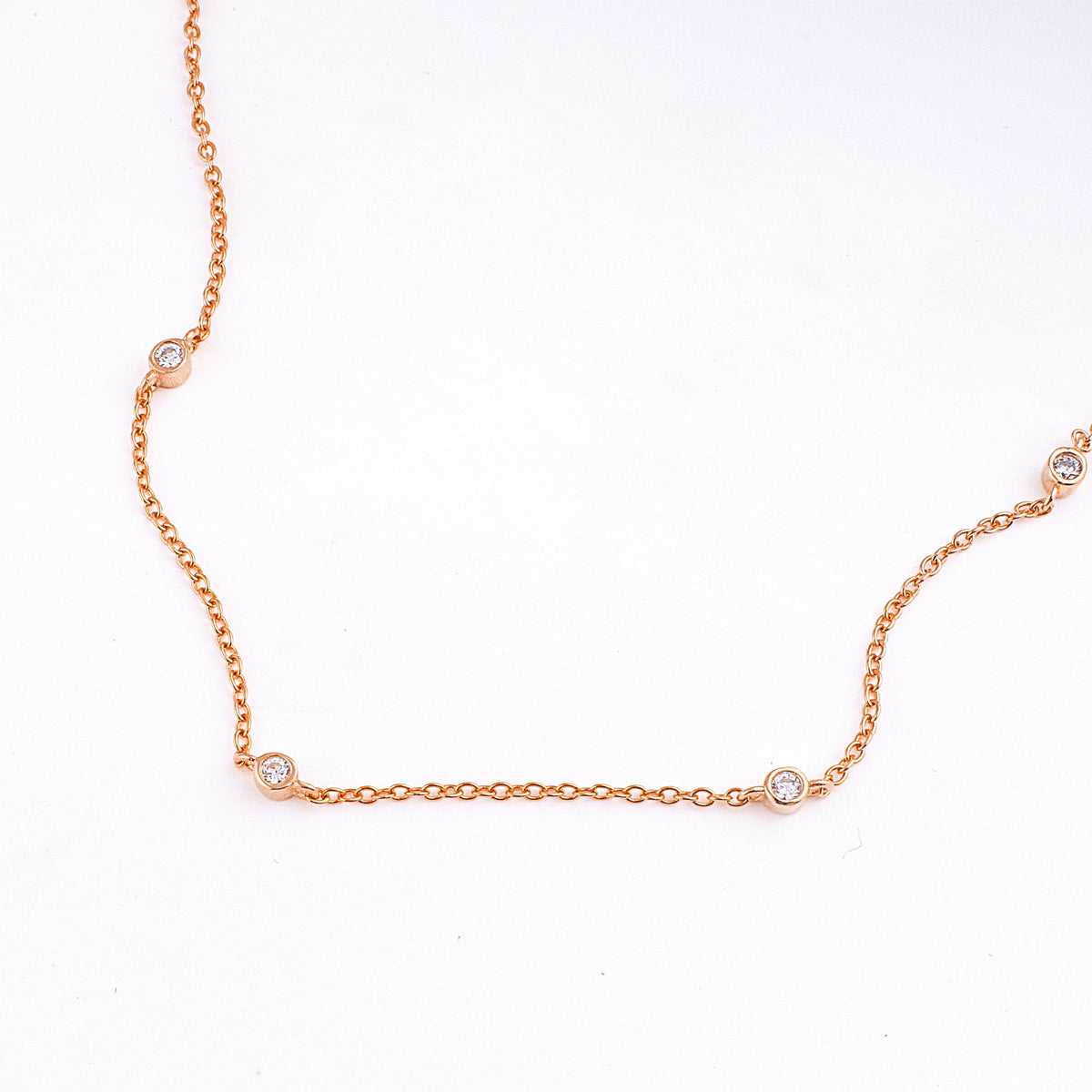 Bezel-Set Five Crystal Necklace in rose gold tone