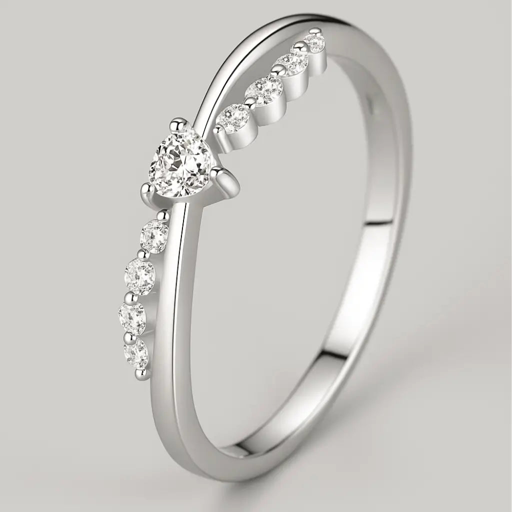 Silver Heart Solitaire Ring with Cubic Zirconia in 925 sterling silver