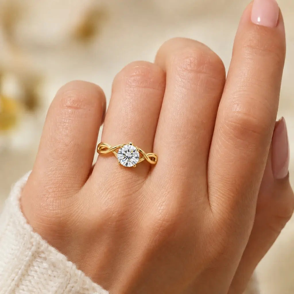 Enlace Braided Gold Moissanite Engagement Ring in gold tone