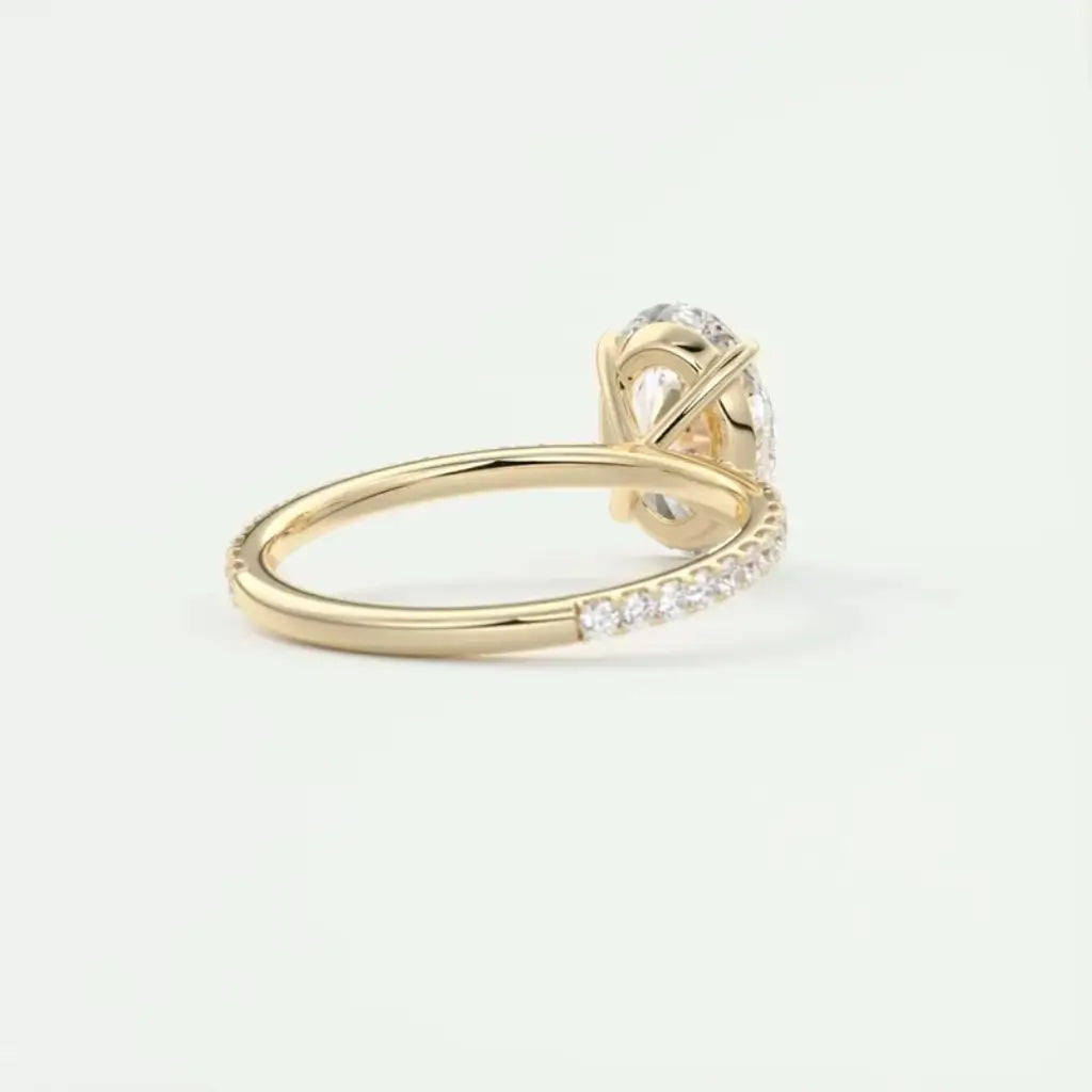 Oval 18k Gold Pave Moissanite Engagement Ring in gold tone