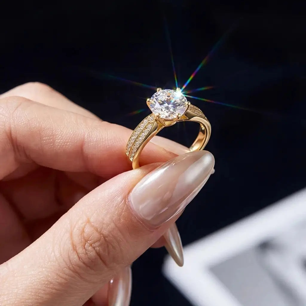 18k Gold Pave Solitaire Engagement Ring in gold tone