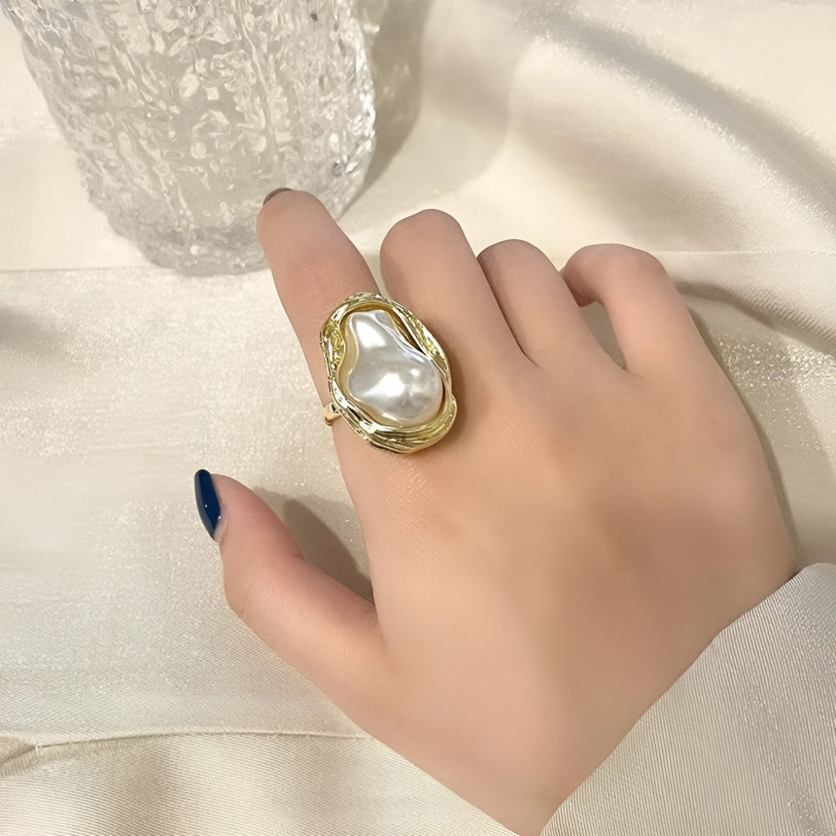 Pearl Finish Gold Ring in gold tone