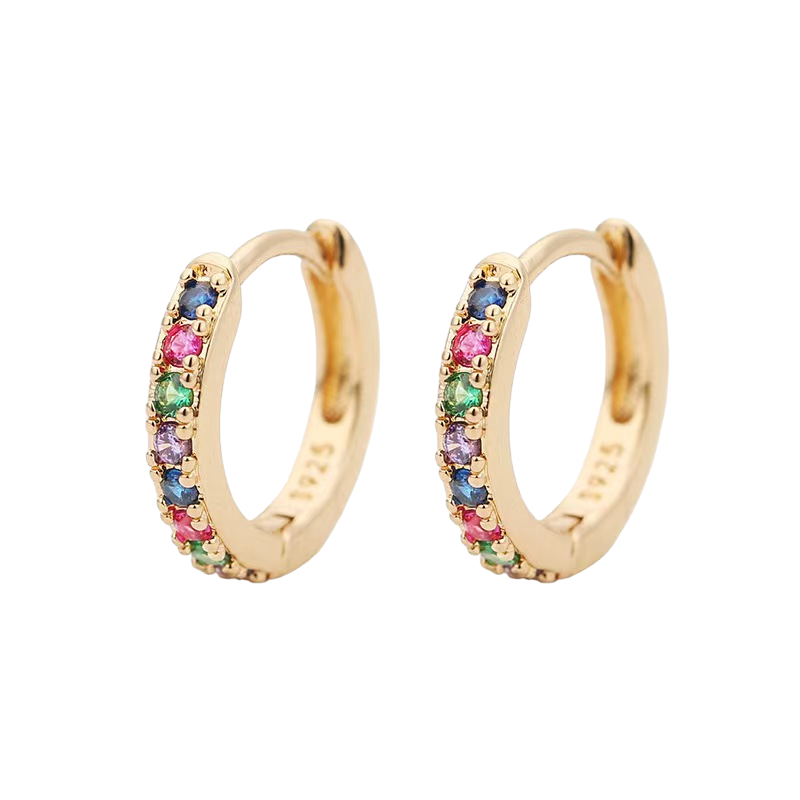 Rainbow Gemstone Huggie Hoop Earrings in 925 Sterling Silver — Vanny Jewels