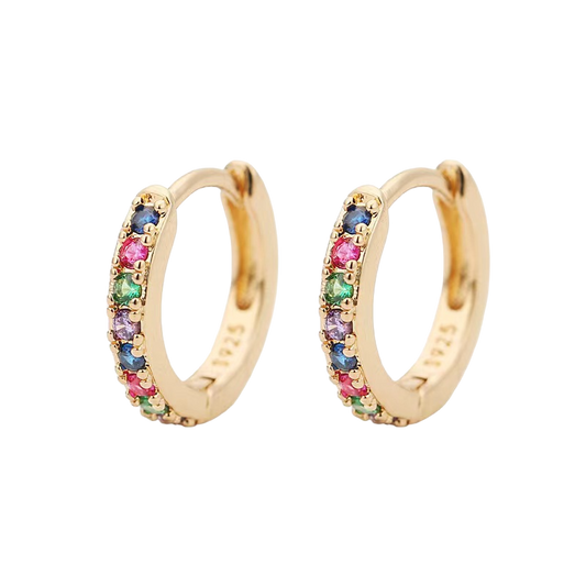 Rainbow Gemstone Huggie Hoop Earrings in 925 Sterling Silver — Vanny Jewels