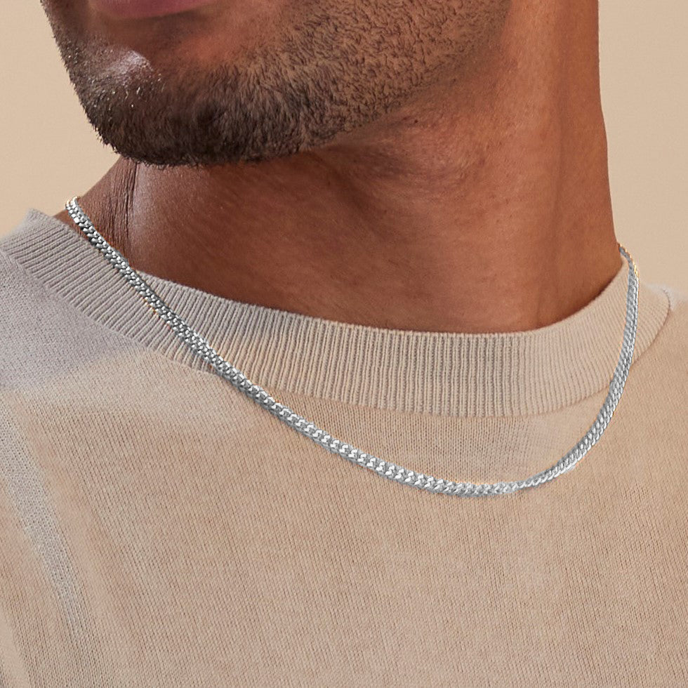 3mm Cuban Chain Necklace in 925 sterling silver