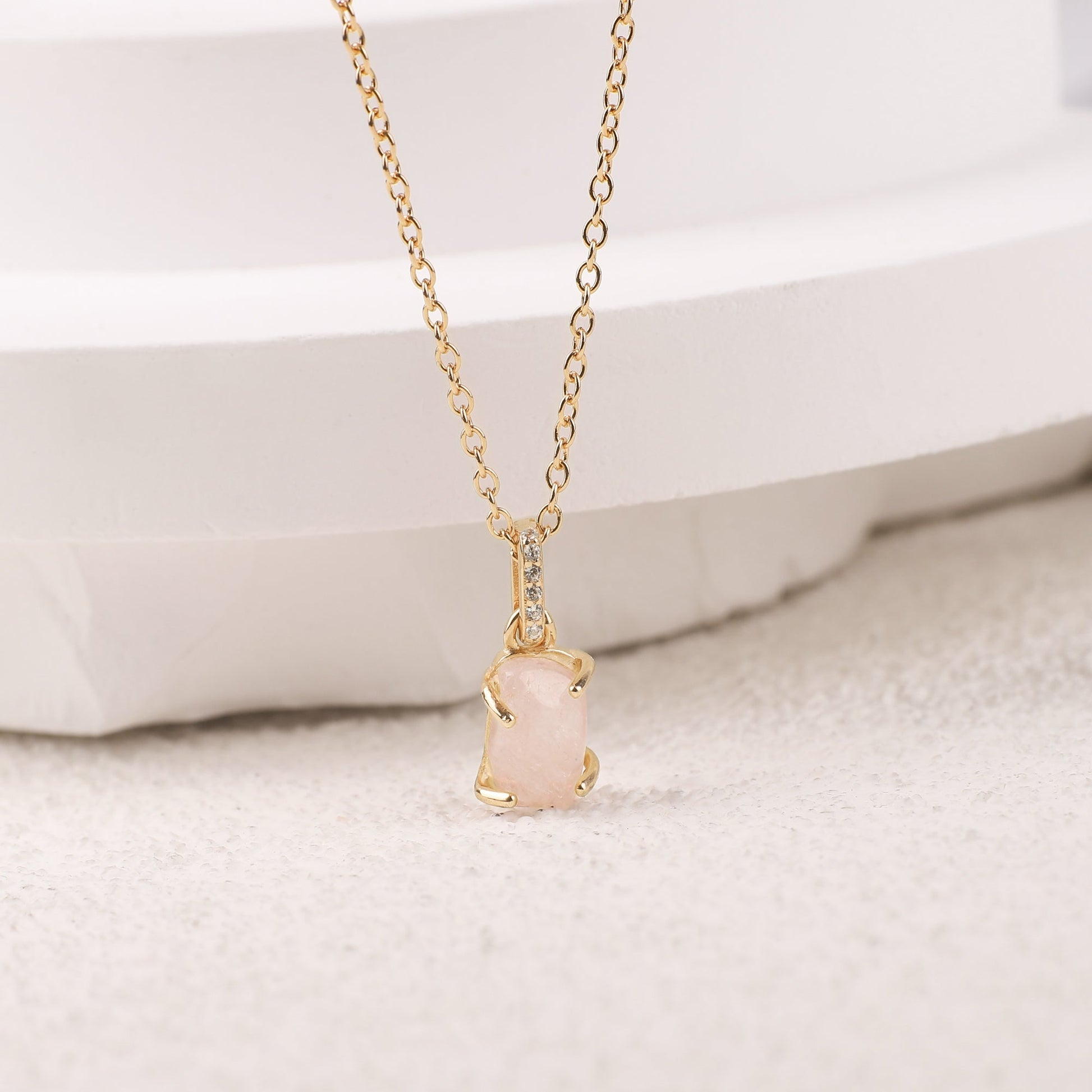 Raw Moonstone Pave Link Pendant Necklace in gold tone