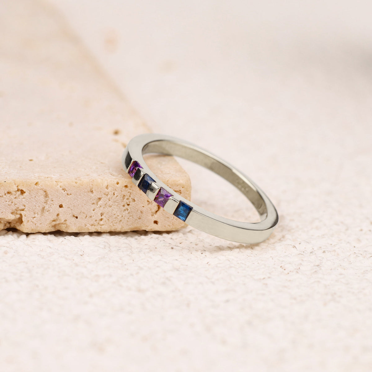 Princess-Cut Birthstone Band Ring in 925 sterling silver