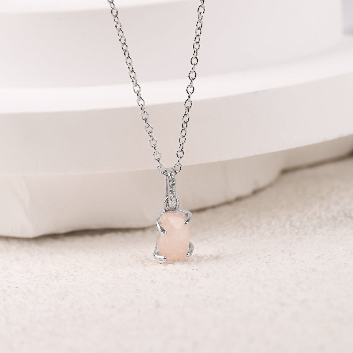 Raw Moonstone Pave Link Pendant Necklace in 925 sterling silver