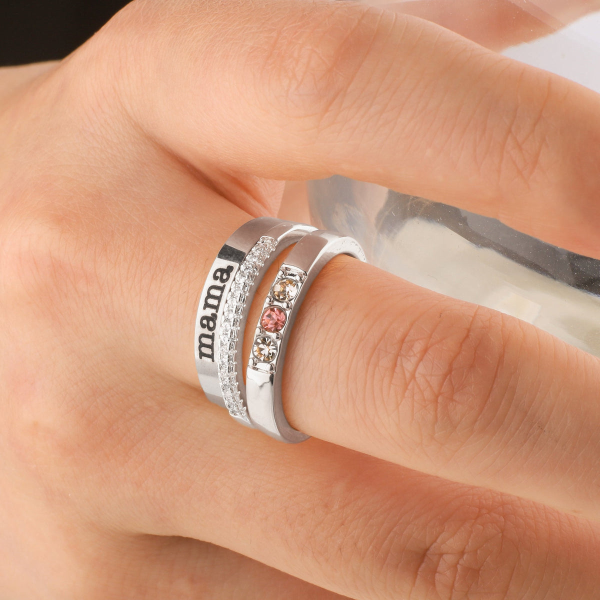 Personalized Name Birthstones Stacking Rings in 925 sterling silver