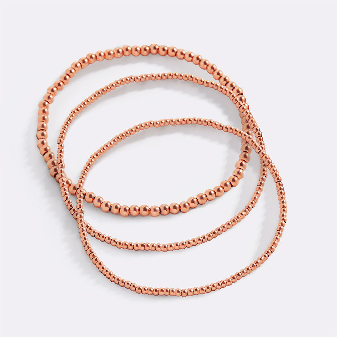 433 Beaded Bracelet Stacking Set in rose gold tone
