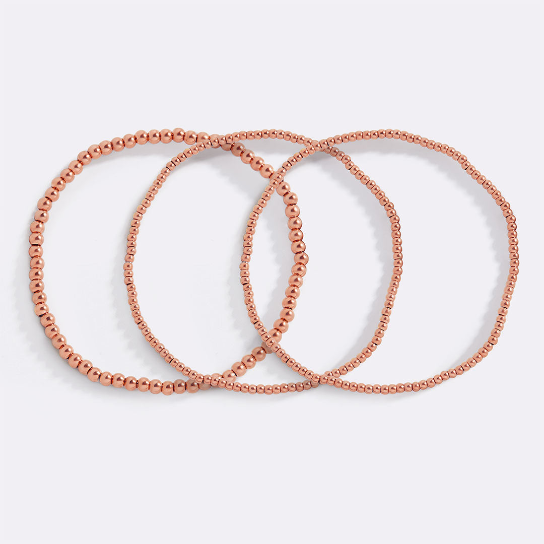 433 Beaded Bracelet Stacking Set in rose gold tone