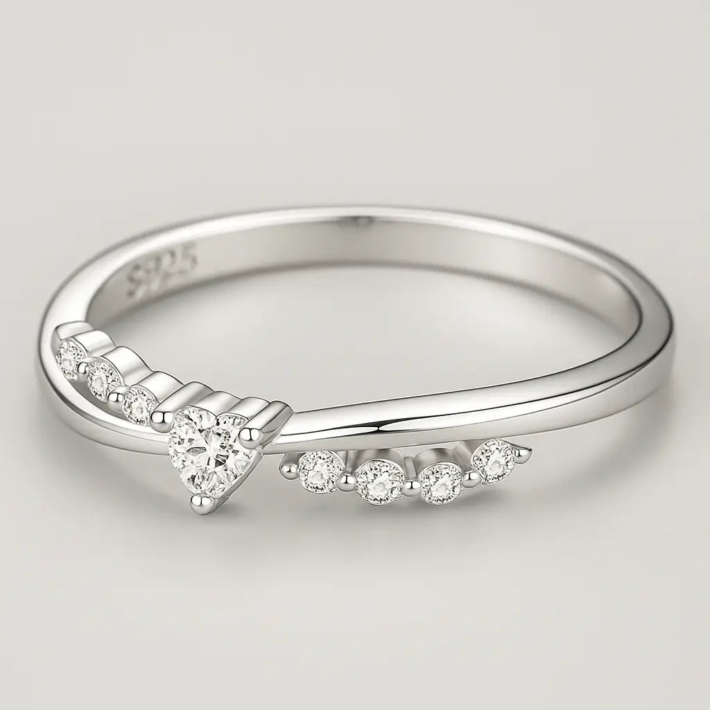 Silver Heart Solitaire Ring with Cubic Zirconia in 925 sterling silver