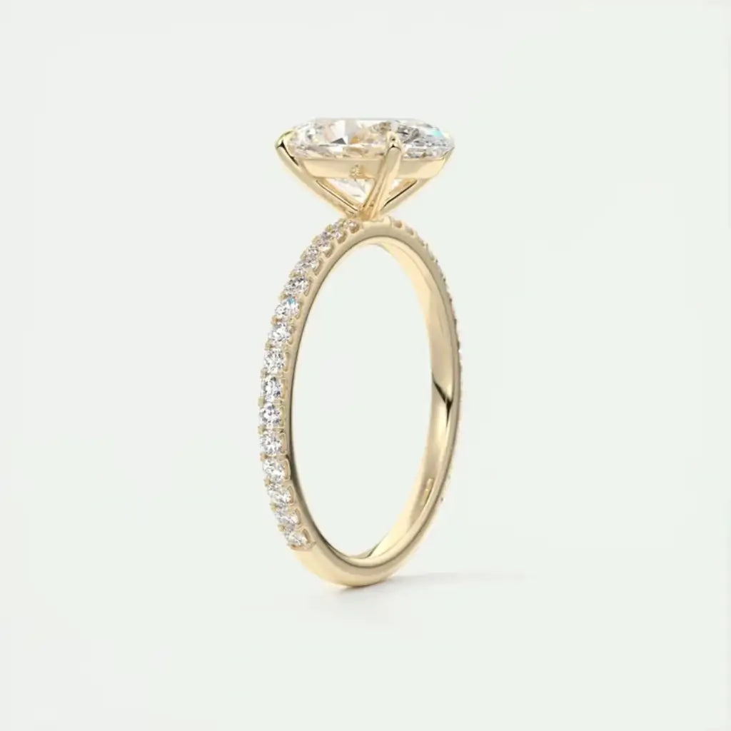 Oval 18k Gold Pave Moissanite Engagement Ring in gold tone