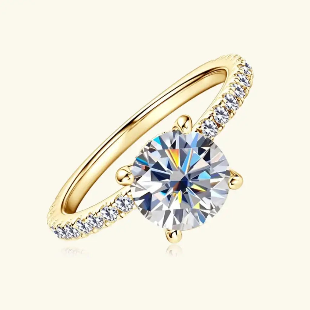 18K Gold Moissanite Engagement Ring with Side Stones in gold tone