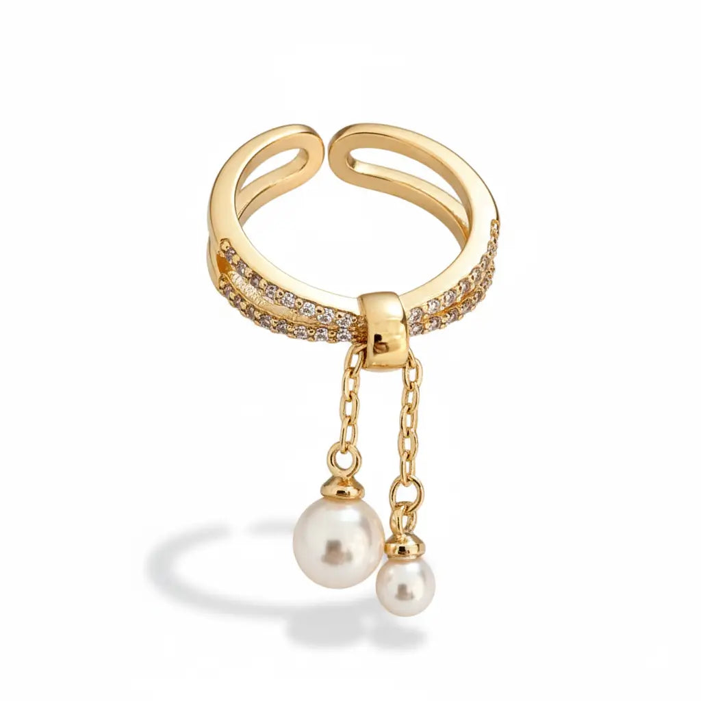 Fiducia Double Pearl Gold Ring in gold tone
