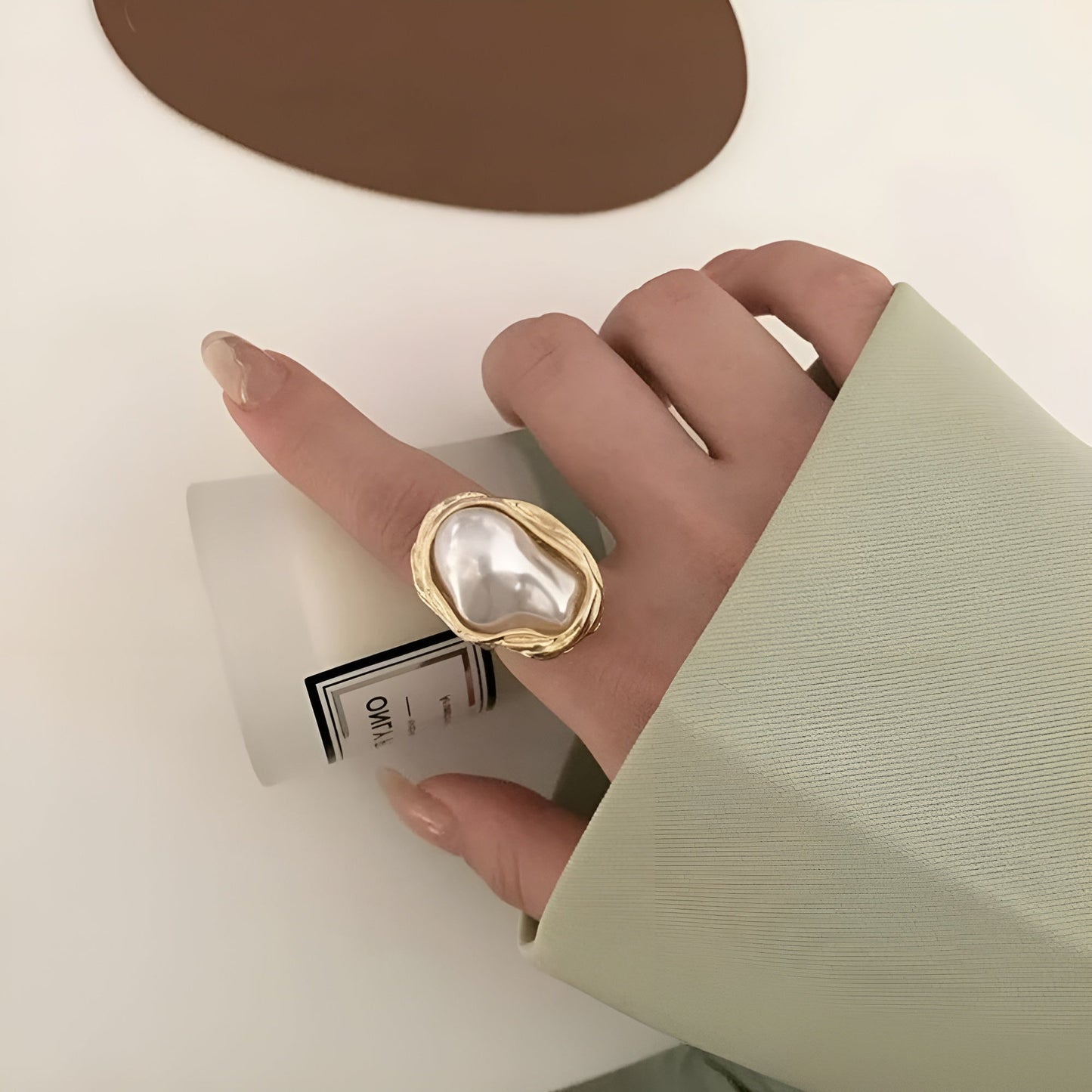 Pearl Finish Gold Ring in gold tone