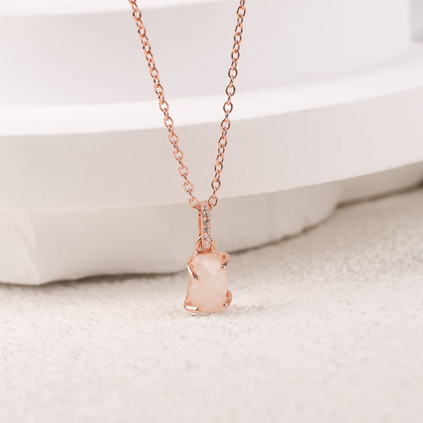 Raw Moonstone Pave Link Pendant Necklace