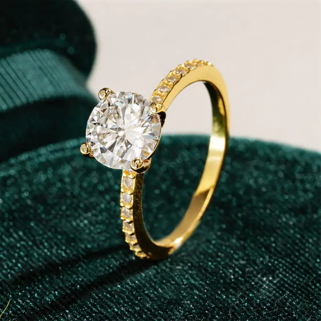 18k Gold Solitaire Engagement Ring in gold tone