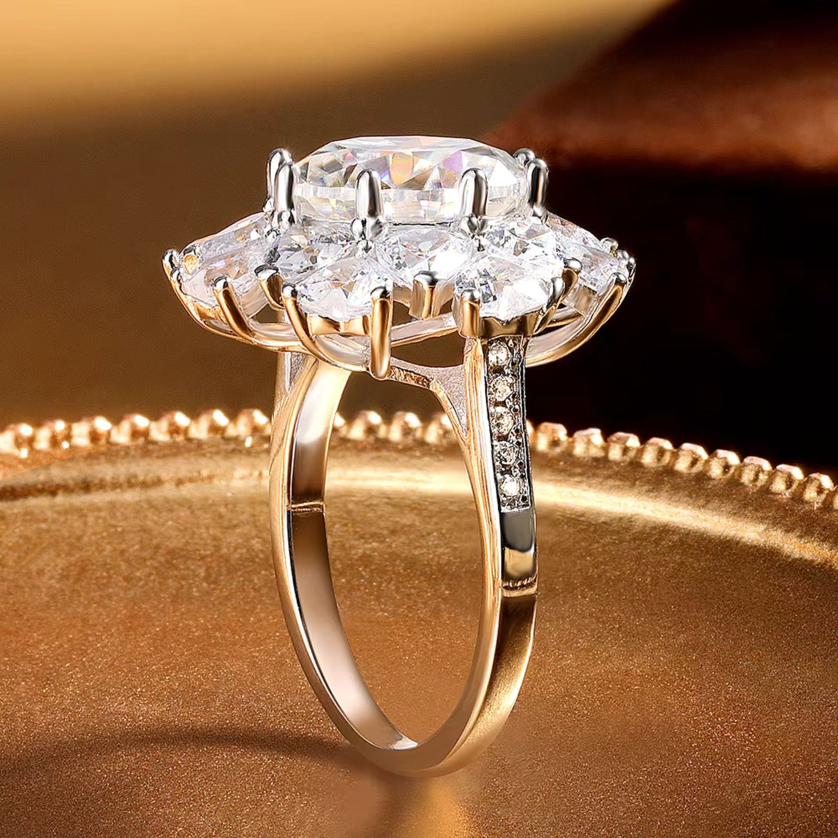 Celeste 18K White Gold Ring with Cubic Zirconia in gold tone