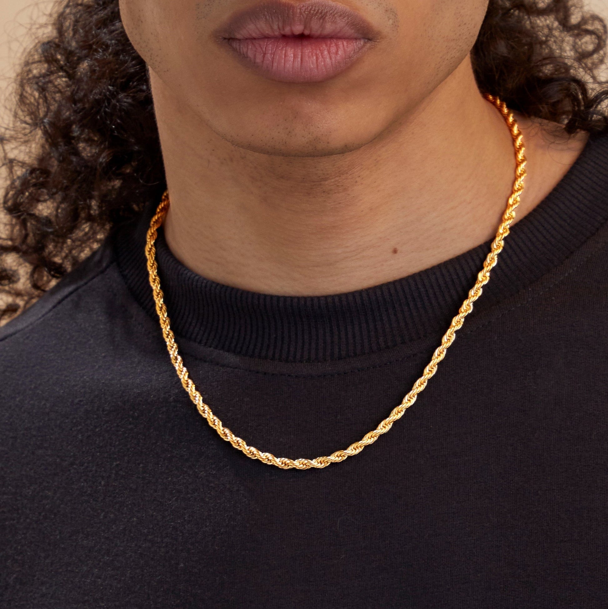4mm Rope Chain Necklace in gold tone