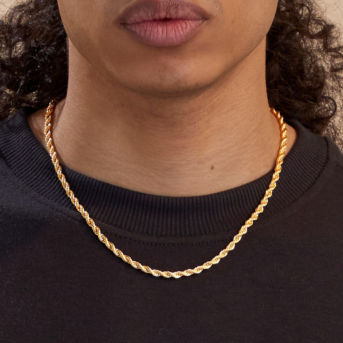 4mm Rope Chain Necklace in gold tone