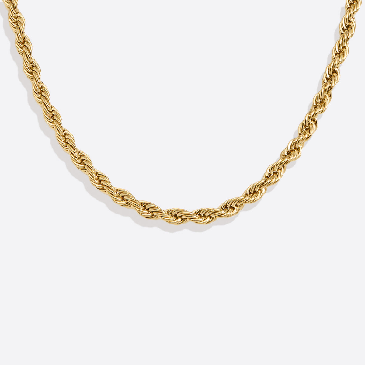 4mm Rope Chain Necklace in gold tone