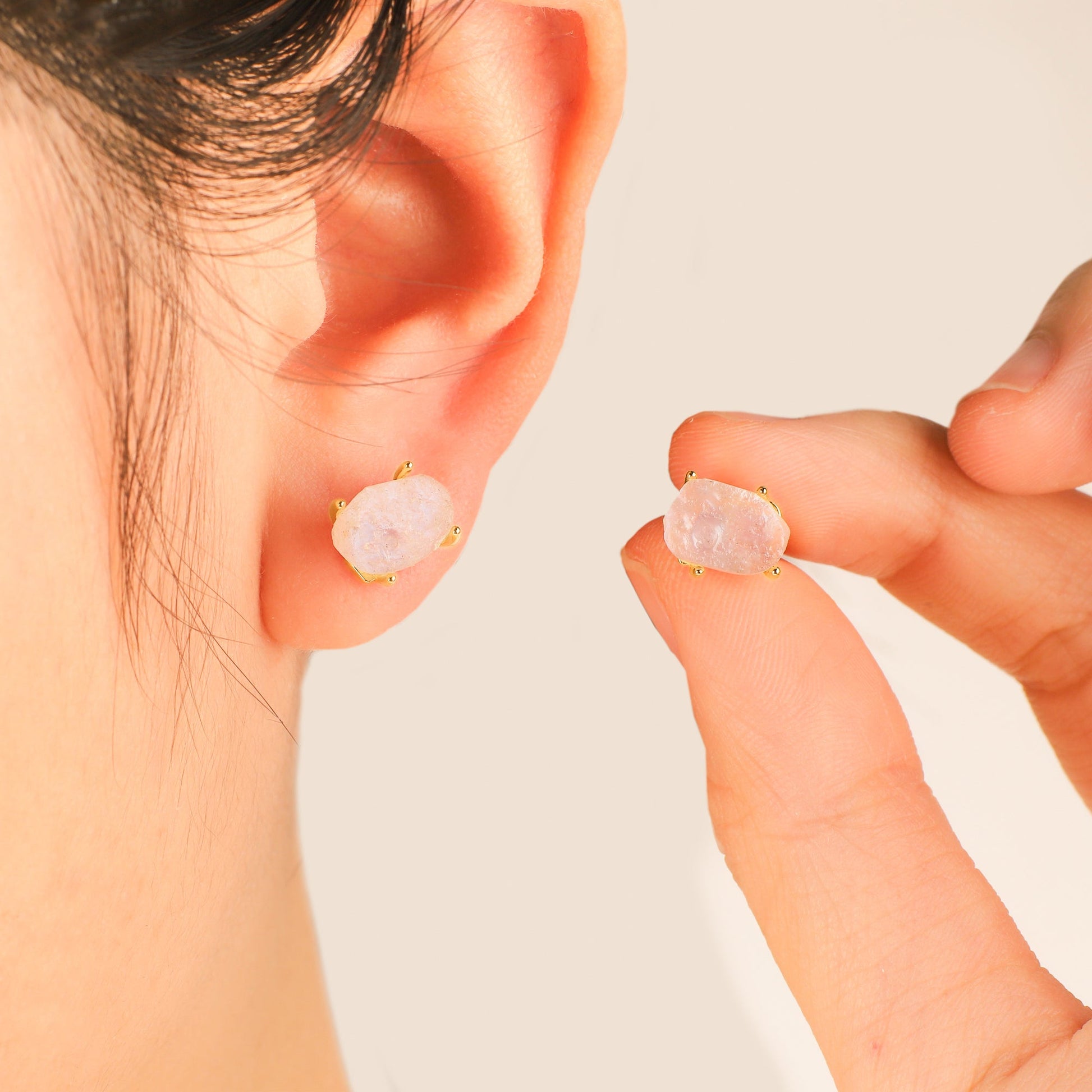 Moonstone Stud Earrings in gold tone