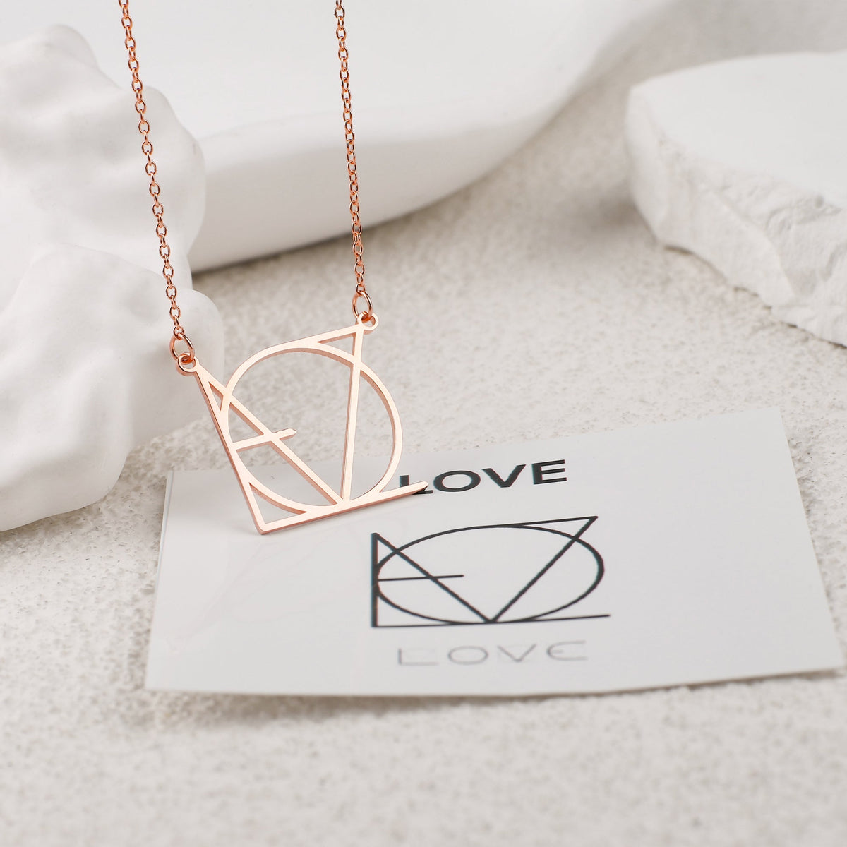 LOVE Minimalist Monogram Necklace in rose gold tone