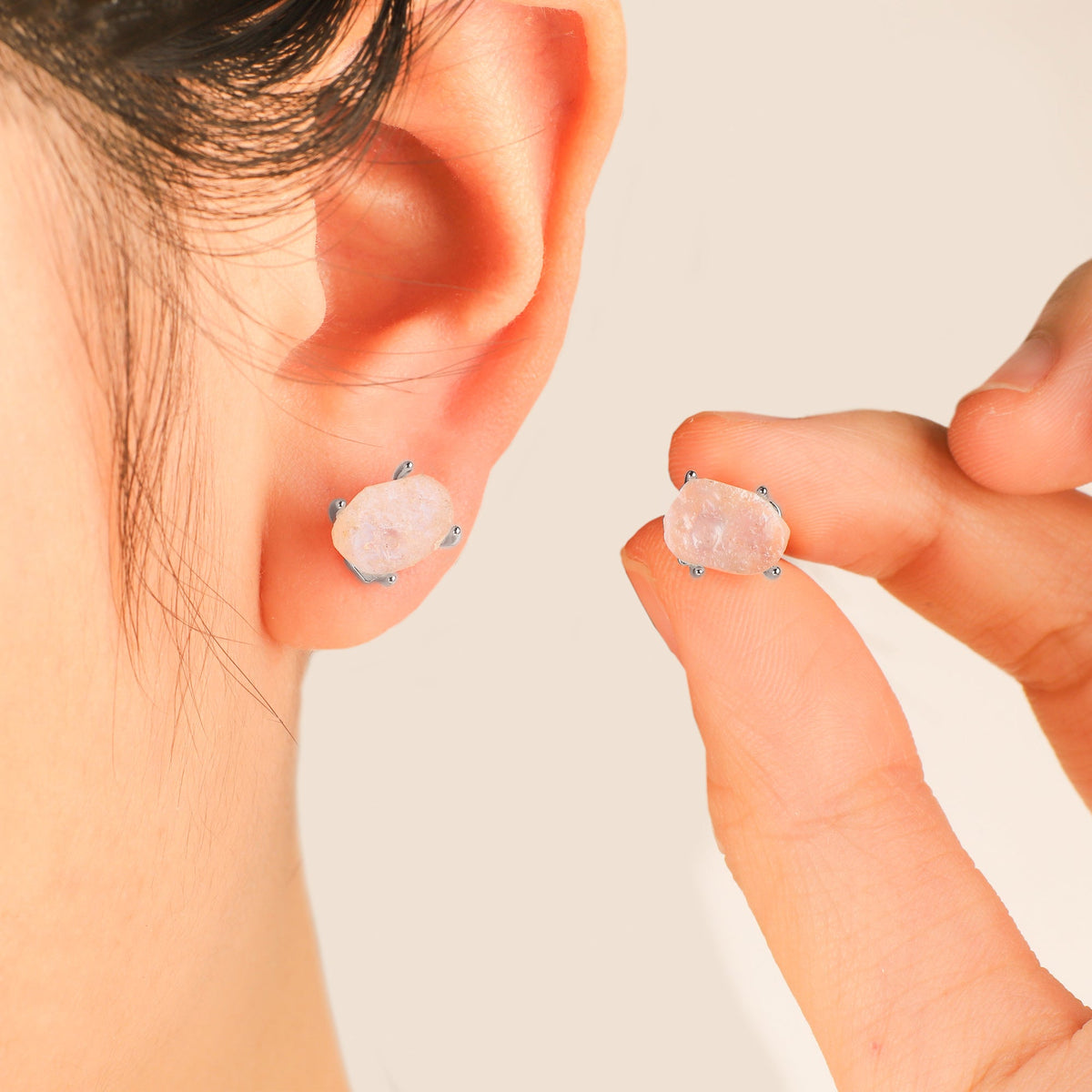 Moonstone Stud Earrings in 925 sterling silver