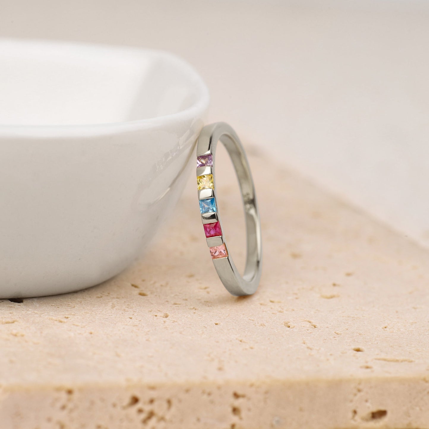 Princess-Cut Birthstone Band Ring in 925 sterling silver