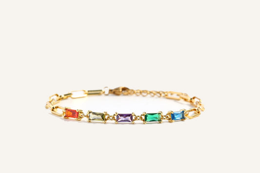 Baguette Birthstone Paperclip Bracelet — Vanny Jewels