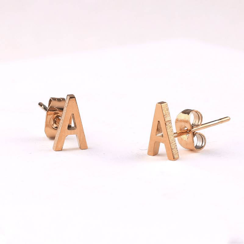 The Skinny Initial Earrings in rose gold tone