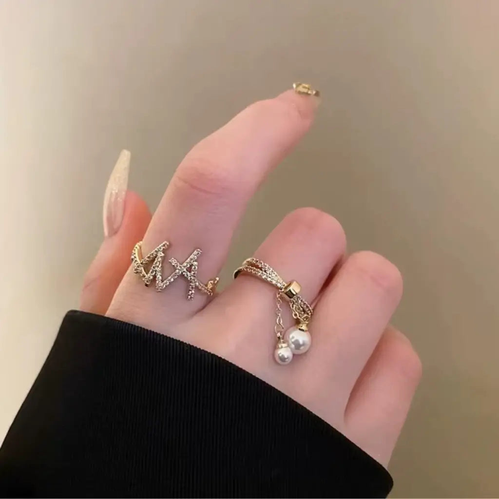 Fiducia Double Pearl Gold Ring in gold tone