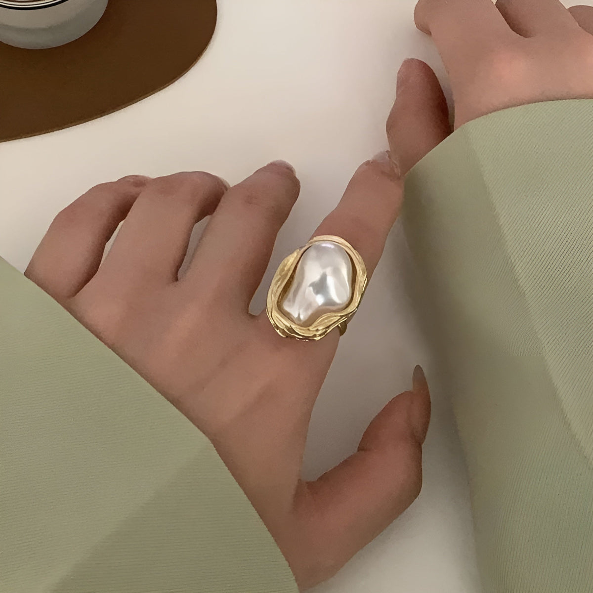 Pearl Finish Gold Ring in gold tone