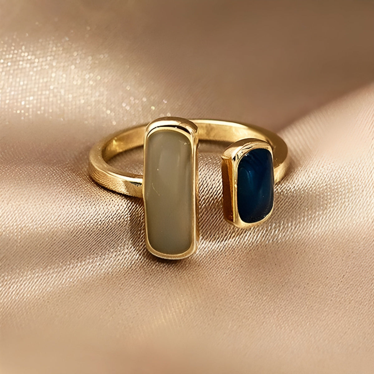 Double Stone Adjustable Gold Ring in gold tone