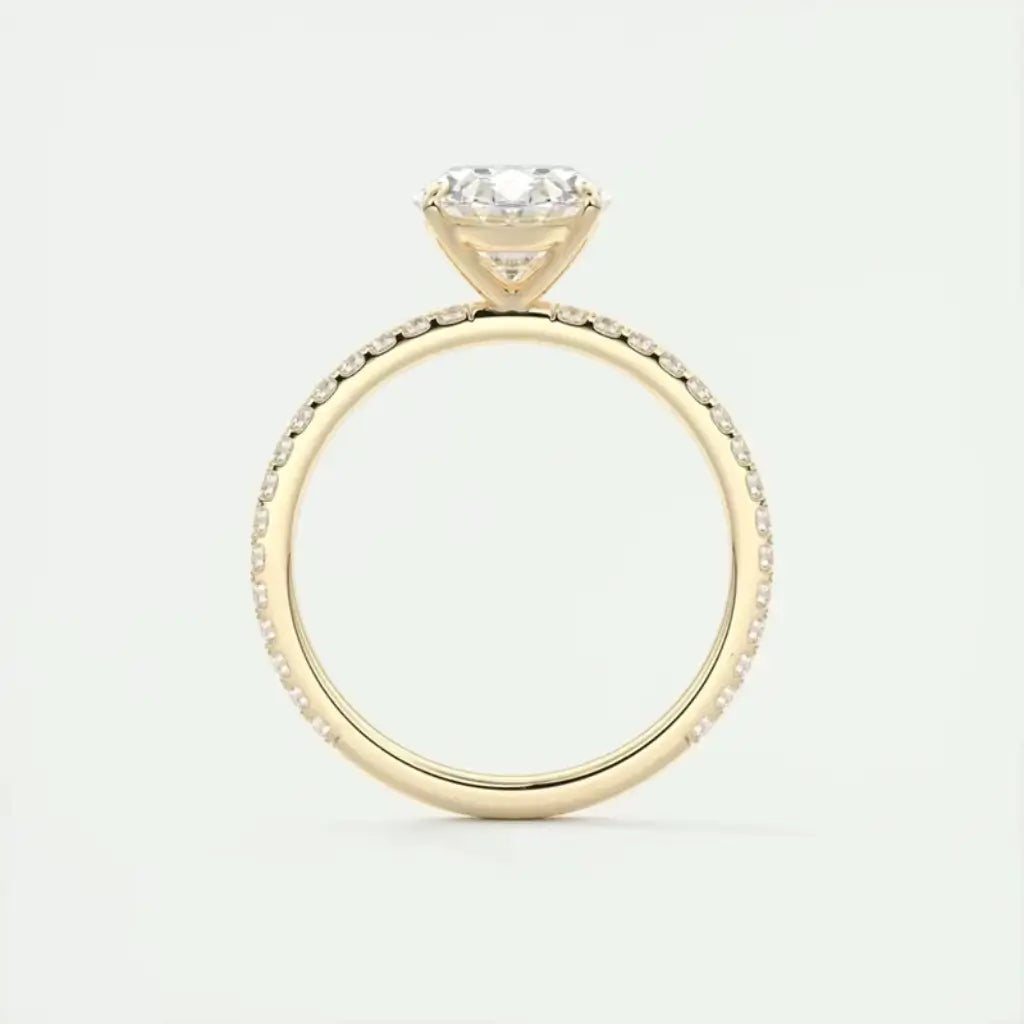 Oval 18k Gold Pave Moissanite Engagement Ring in gold tone