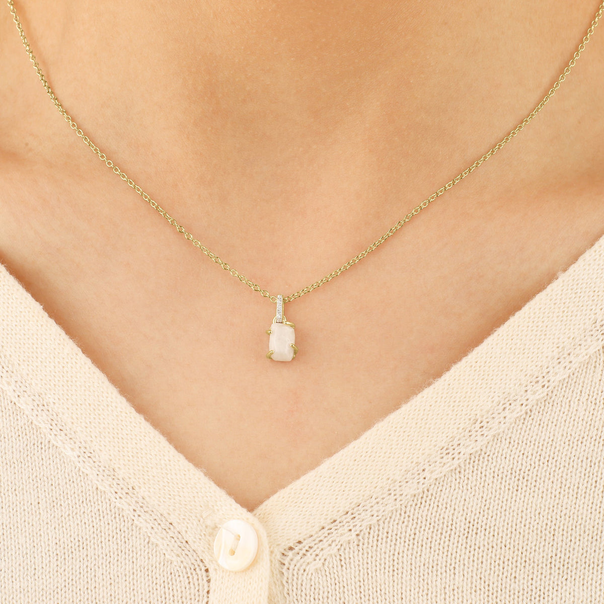 Raw Moonstone Pave Link Pendant Necklace in gold tone